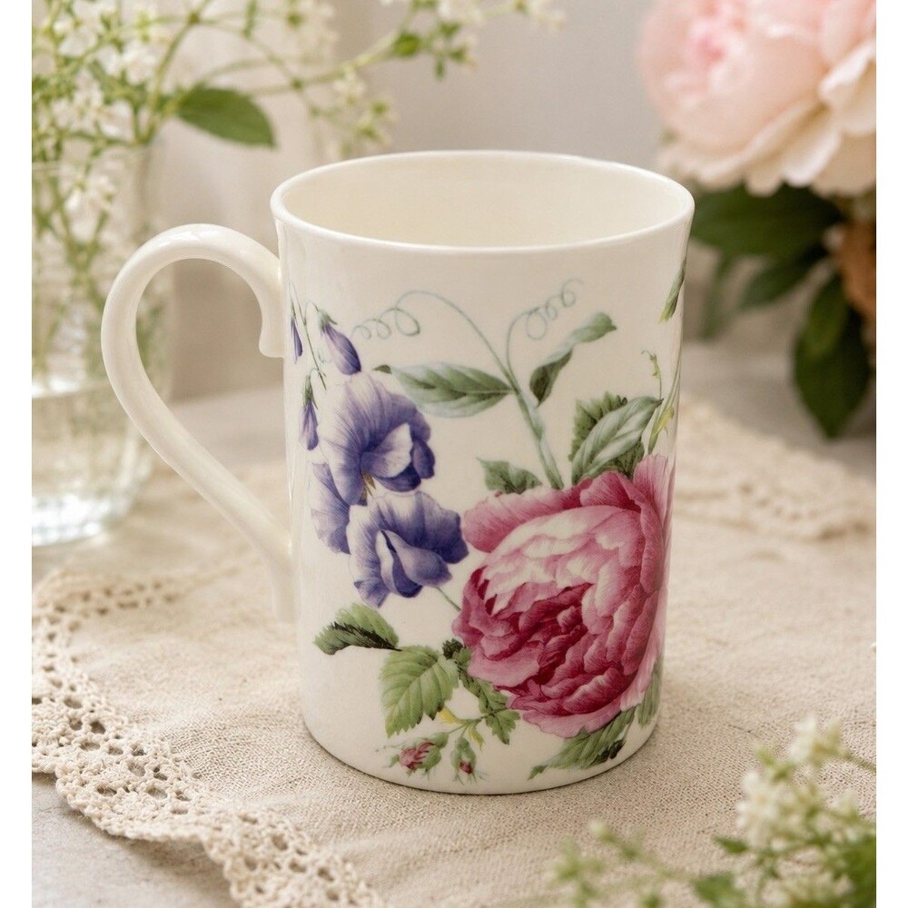 Crown Trent UK Fine Bone China Pink Rose Floral Mug English Cottagecore 4”